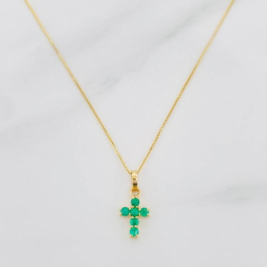 Set Cadena Veneciana + Dije Cruz Esmeralda 19Pts / 1.4 g / 45 cm Oro Amarillo 18K