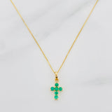 Set Cadena Veneciana + Dije Cruz Esmeralda 13Pts / 1.45 g / 45 cm Oro Amarillo 18K