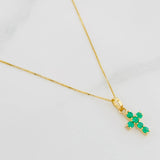Set Cadena Veneciana + Dije Cruz Esmeralda 15Pts / 1.25 g / 45 cm Oro Amarillo 18K