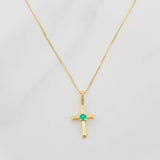 Set Cadena Veneciana + Dije Cruz Esmeralda 06Pts / 1.5 g / 50 cm Oro Amarillo 18K