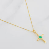 Set Cadena Veneciana + Dije Cruz Esmeralda 0.6Pts / 1.35 g / 45 cm Oro Amarillo 18K