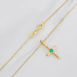 Set Cadena Veneciana + Dije Cruz Esmeralda 03Pts / 1.35 g / 50 cm Oro Amarillo 18K