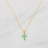 Set Cadena Veneciana + Dije Cruz Esmeralda 07Pts / 1.25 g / 45 cm Oro Amarillo 18K