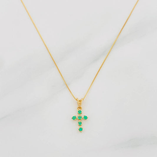 Set Cadena Veneciana + Dije Cruz Esmeralda 07Pts / 1.25 g / 45 cm Oro Amarillo 18K