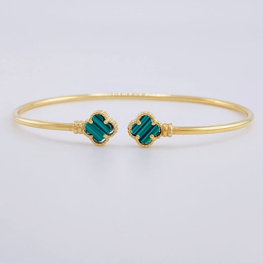 Pulso Aro Trebol Malaquita Verde 3.35 g / 18.8 cm / 1.8 mm Oro Amarillo 18K