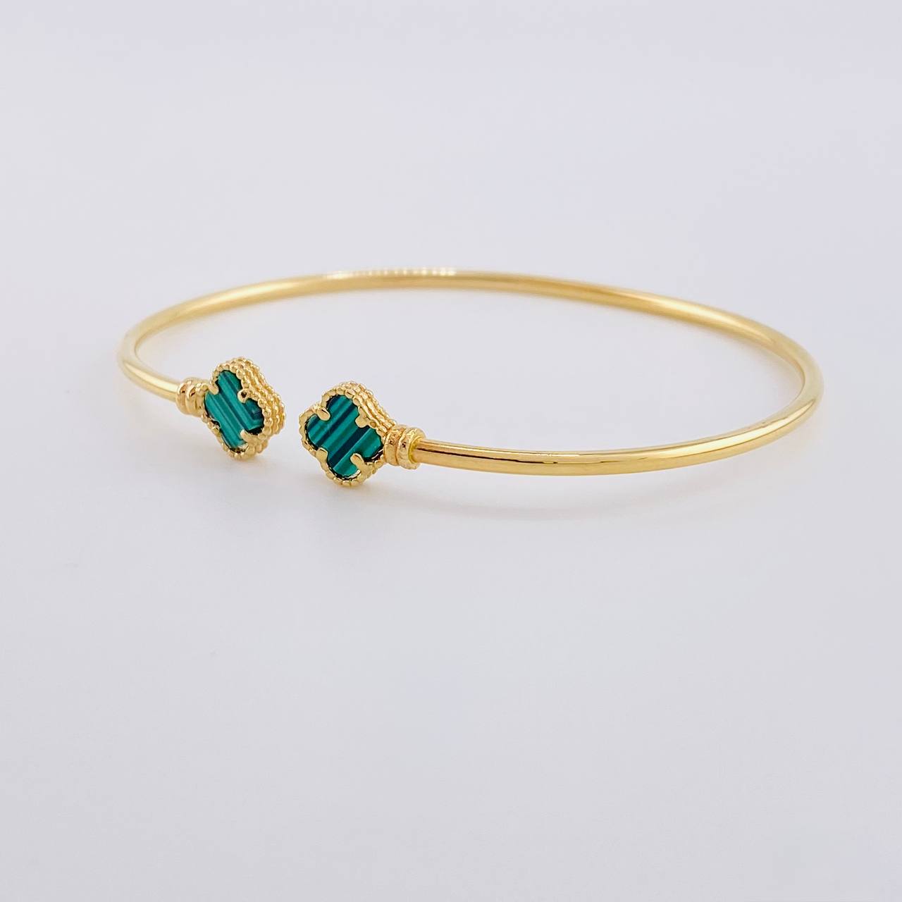 Pulso Aro Trebol Malaquita Verde 3.4 g / 18.6 cm / 3.7 mm Oro Amarillo 18K