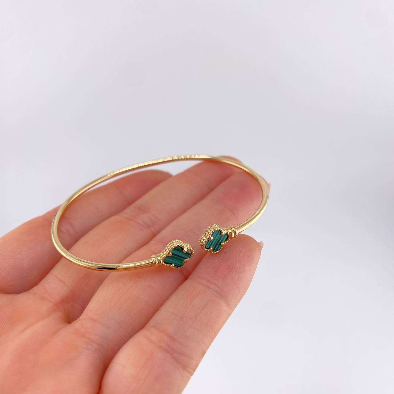 Pulso Aro Trebol Malaquita Verde 3.35 g / 18.8 cm / 1.8 mm Oro Amarillo 18K
