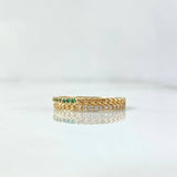 Anillo Cubano Bifurcado 2.4gr / T7 3/4 / Circones Blancos Verdes Oro Amarillo 18K