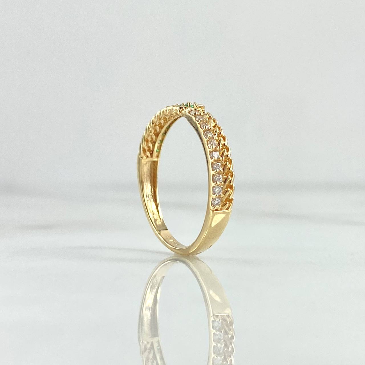 Anillo Cubano Bifurcado 2.4gr / T7 3/4 / Circones Blancos Verdes Oro Amarillo 18K