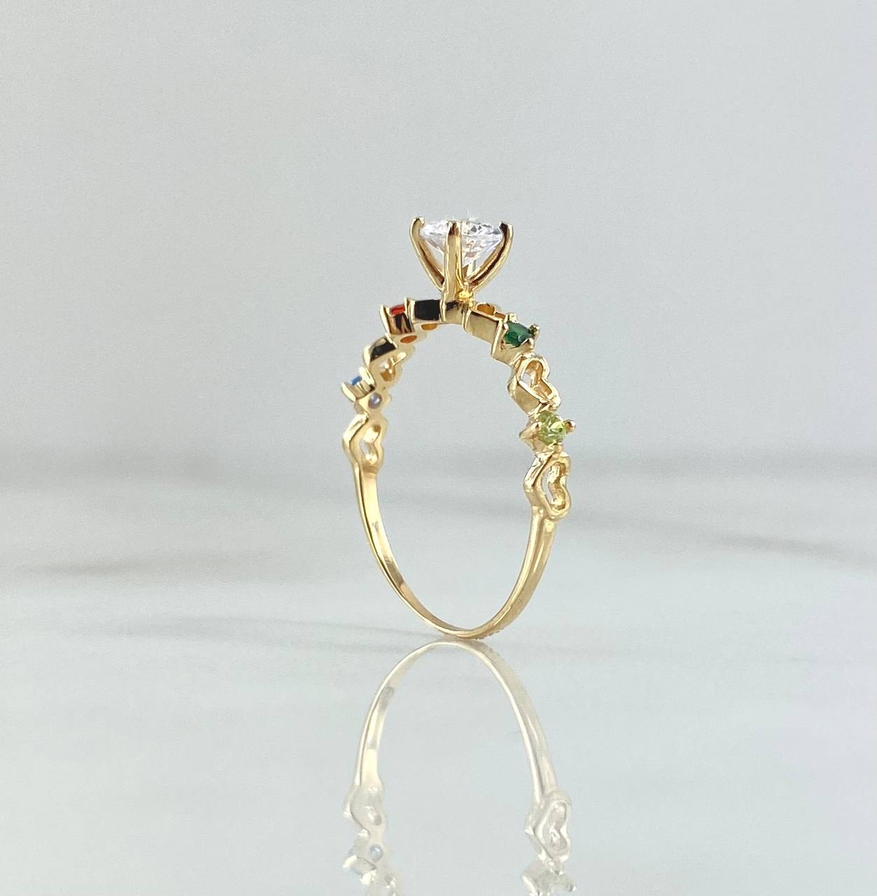 Anillo Solitario Carril de Corazones 1.2gr / T5 1/4 / Circones Blanco Azul Naranjado Verde Amarillo Oro Amarillo 18K