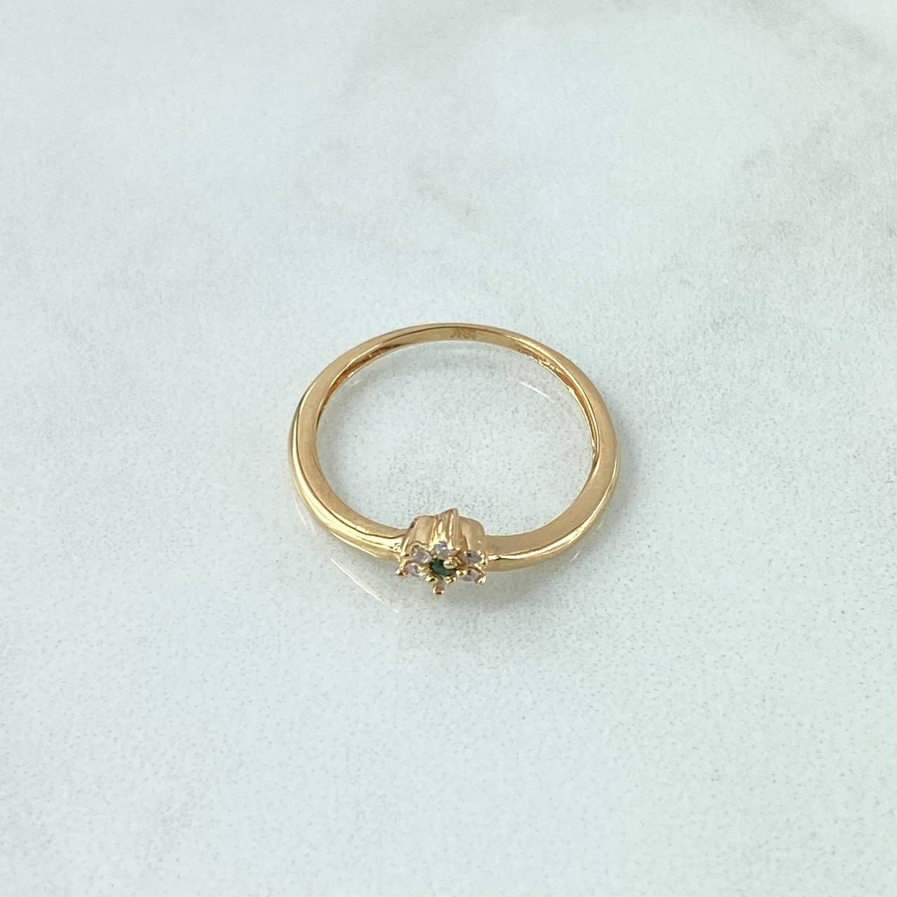 Anillo Flor Arcada 1.5gr / T5 3/4 / Circones Blancos Verde Oro Amarillo 18K