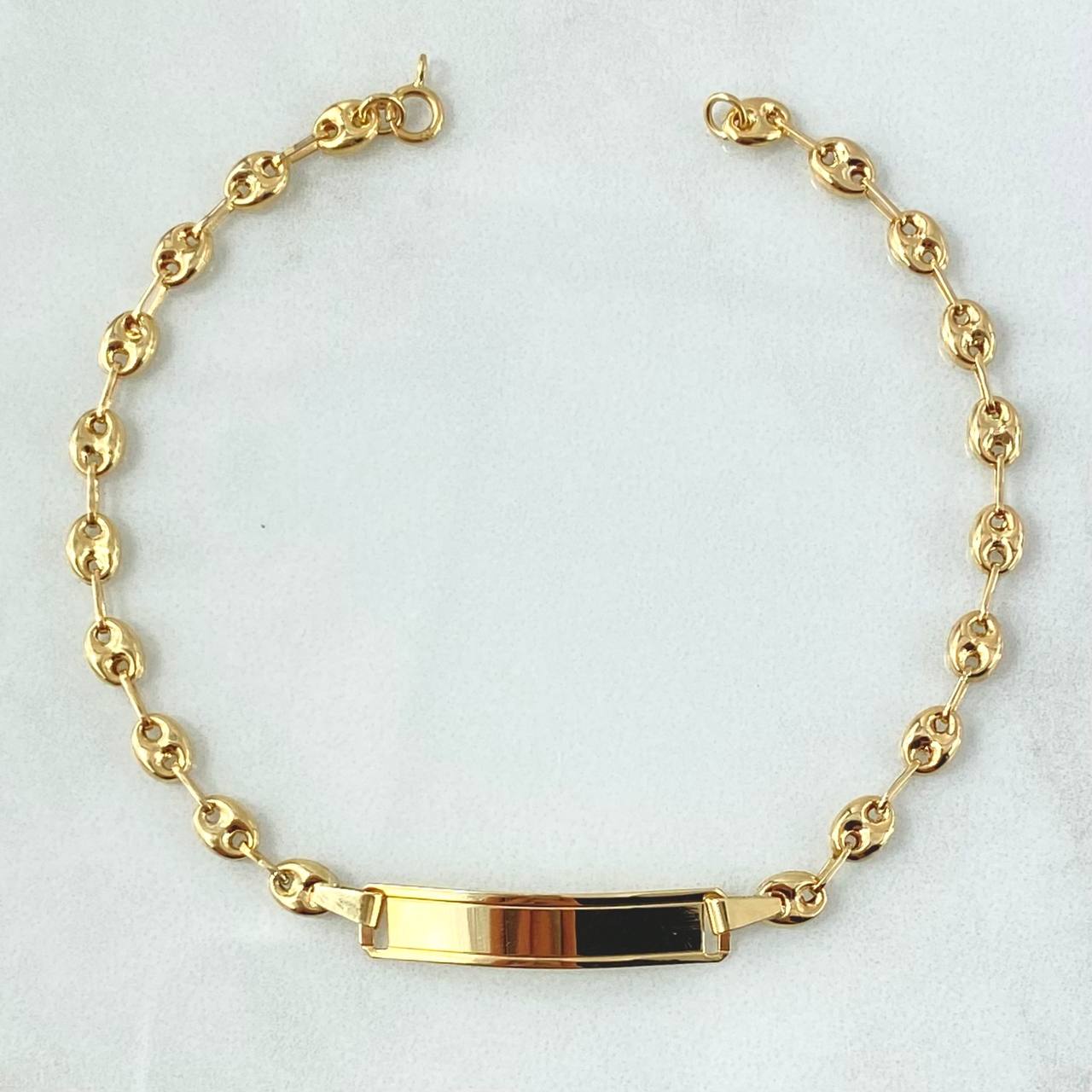 Pulso Bebé GC 2.7gr / 17.5cm / 3.9mm Placa Rectangular Borde Liso Oro Amarillo 18K *