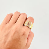 Anillo Virgen de Guadalupe 10.9gr / T10 / Circones Verdes Fucsias Tres Oros