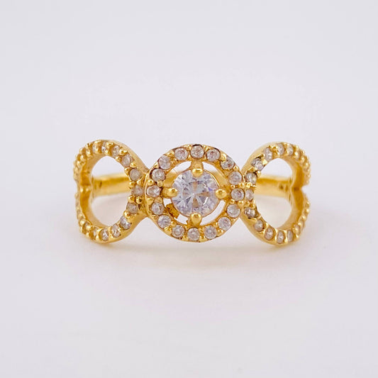 Anillo Solitario Abrazo Curvo 2.45gr / T5 3/4 / Circones Blancos Oro Amarillo
