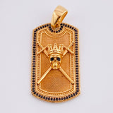 Dije Placa Calavera Espadas 14.6gr / 4.5cm / Rectangulo Circones Negros Oro Rosa