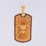 Dije Placa Calavera Espadas 14.6gr / 4.5cm / Rectangulo Circones Negros Oro Rosa