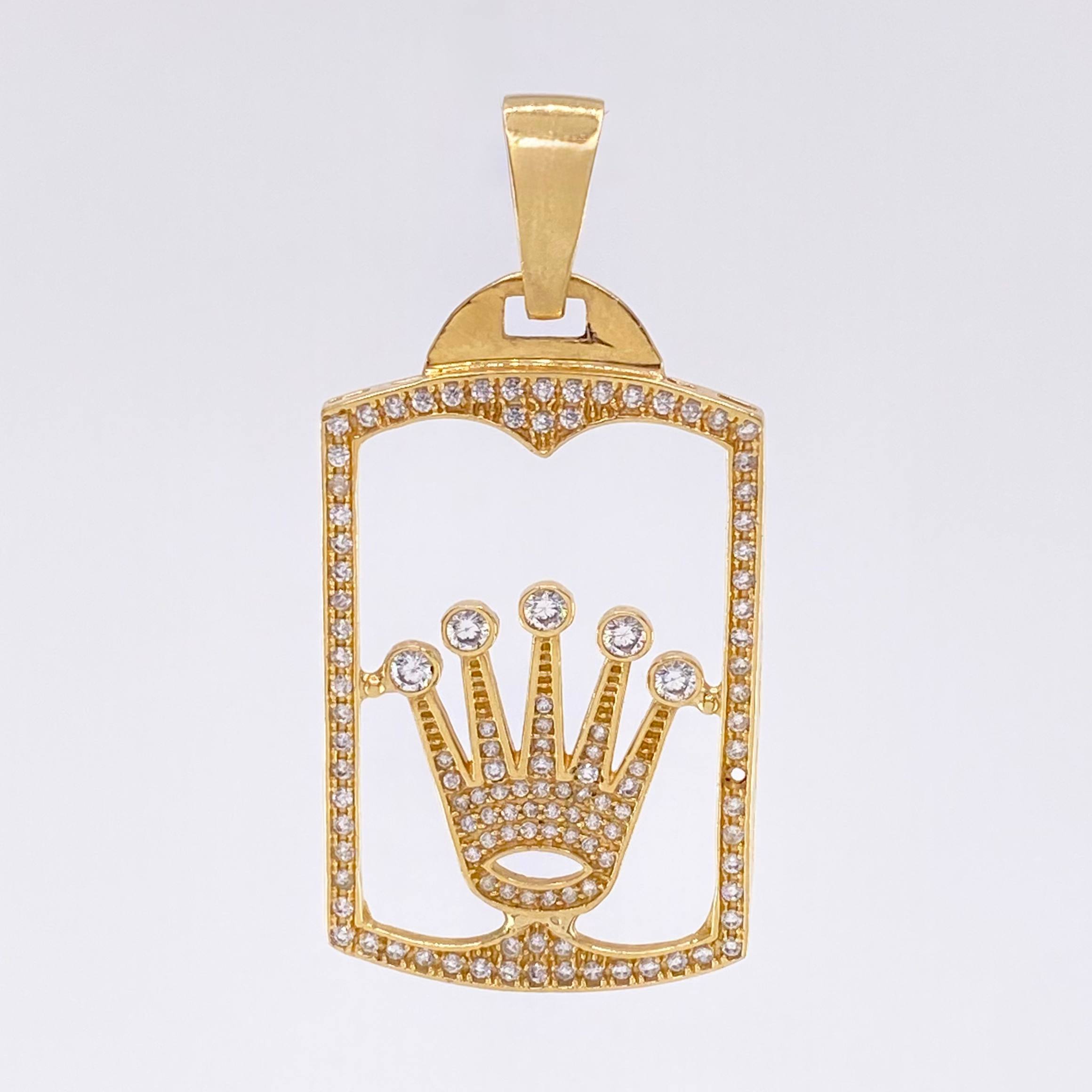 Dije Placa Silueta Corona 9.6gr / 5.4cm / Circones Blancos Oro Amarillo