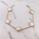 Pulso Aro Seguido Trebol 14.15gr / 21cm / 2.1mm Nacar Blanco Oro Amarillo Nac.Esp. 18K &