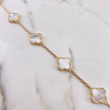 Pulso Aro Seguido Trebol 14.15gr / 21cm / 2.1mm Nacar Blanco Oro Amarillo Nac.Esp. 18K &