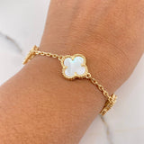 Pulso Aro Seguido Trebol 14.15gr / 21cm / 2.1mm Nacar Blanco Oro Amarillo Nac.Esp. 18K &