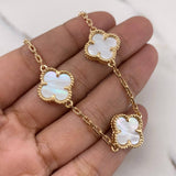 Pulso Aro Seguido Trebol 14.15gr / 21cm / 2.1mm Nacar Blanco Oro Amarillo Nac.Esp. 18K &