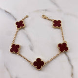 Pulso  Aro Seguido Trebol 14.4gr / 21cm / 2.2mm Agata Rojo Oro Amarillo Nac.Esp. 18K &