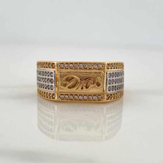 Anillo Dios 8.75gr / T10 / Dos Oros Amarillo Blanco 18K %