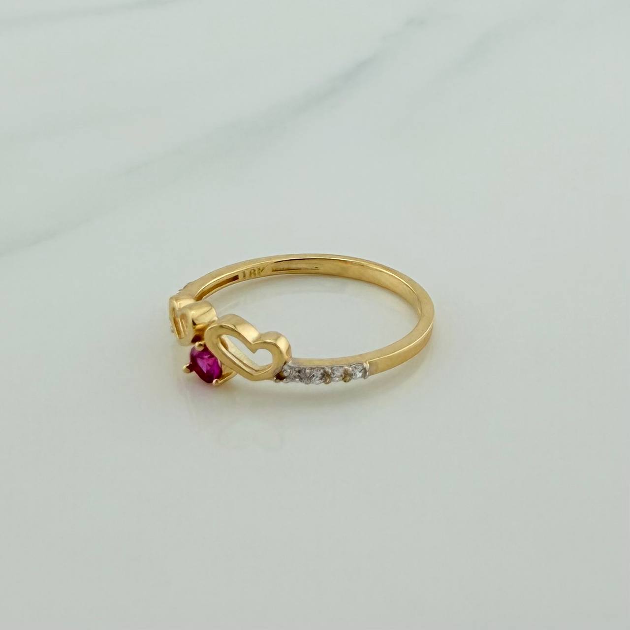 Anillo Silueta Corazón Doble 1.75gr / T6 1/2 /  Dos Oros Amarillo Blanco  18K %