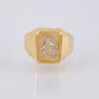 Anillo Sello Herradura Caballo 3.35gr / T8 3/4 / Dos Oros Amarillo Blanco 18K