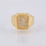 Anillo Sello Herradura Caballo 3.35gr / T8 3/4 / Dos Oros Amarillo Blanco 18K