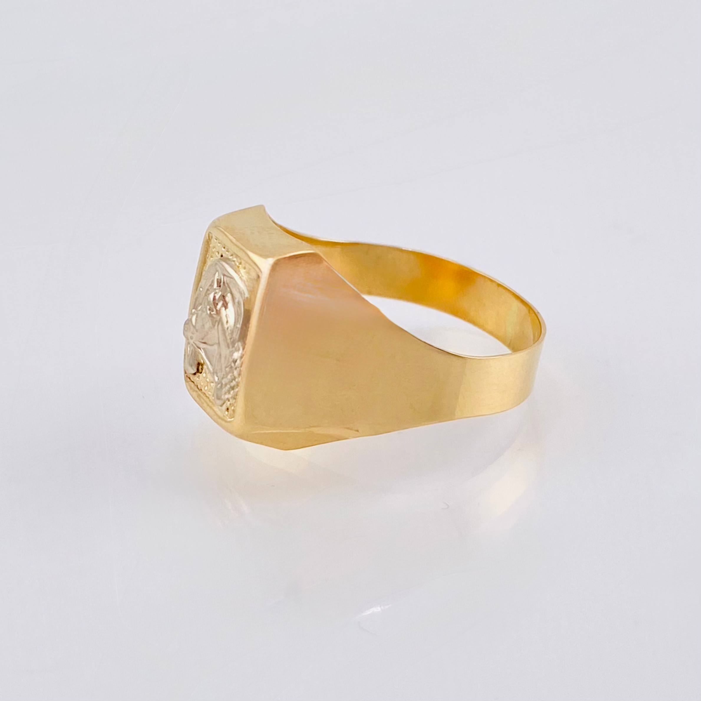 Anillo Sello Herradura Caballo 3.35gr / T8 3/4 / Dos Oros Amarillo Blanco 18K