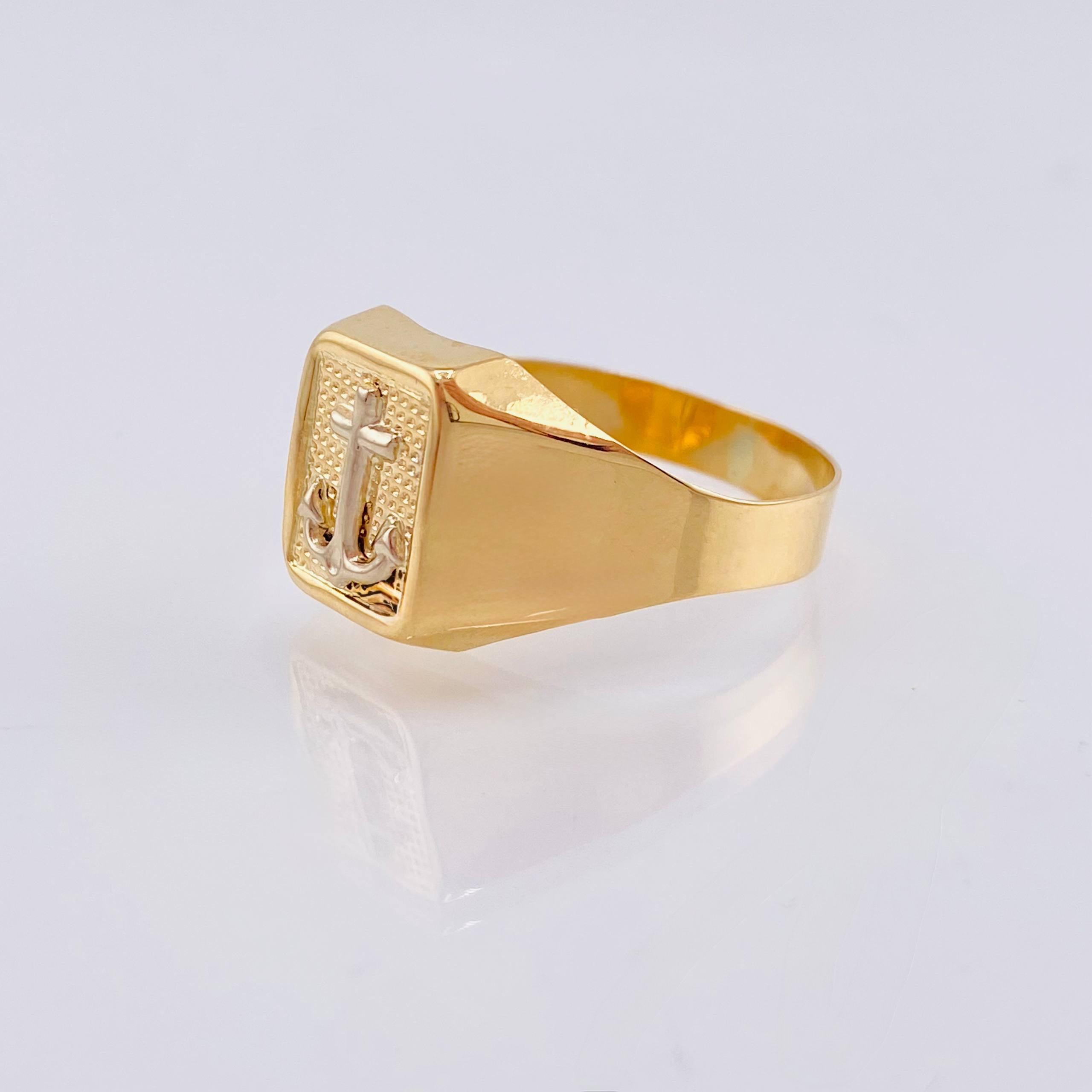 Anillo Marco Ancla 3.45g / T10 Dos Oros Amarillo Blanco 18K