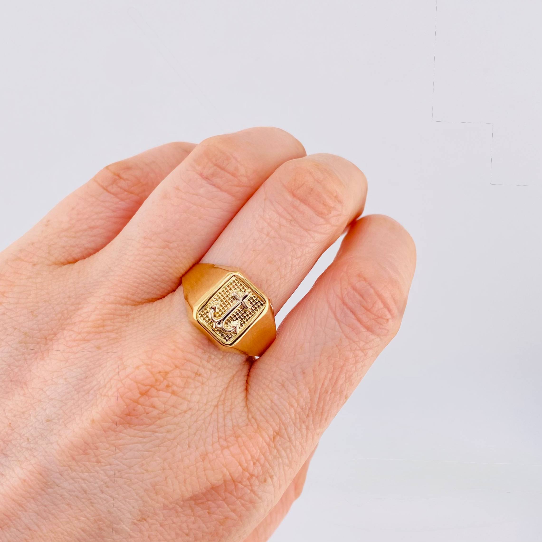 Anillo Marco Ancla 3.55gr / T11 1/2 / Dos Oros Amarillo Blanco 18K