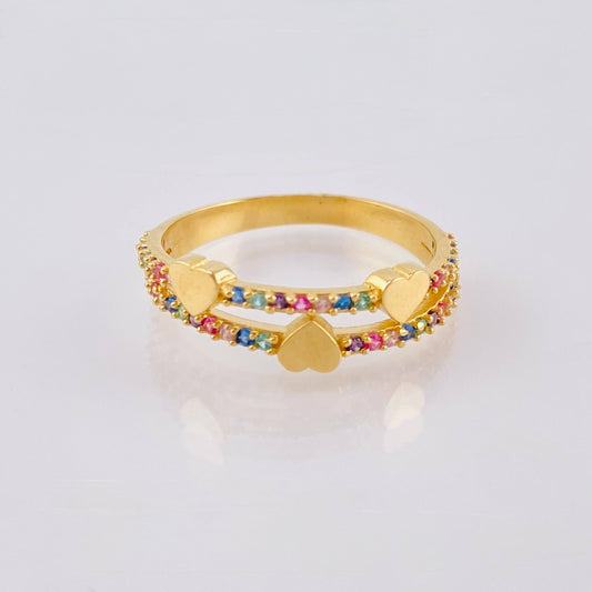 Anillo Corazones Arcoiris 2.65gr / T7 / Oro Amarillo 18K