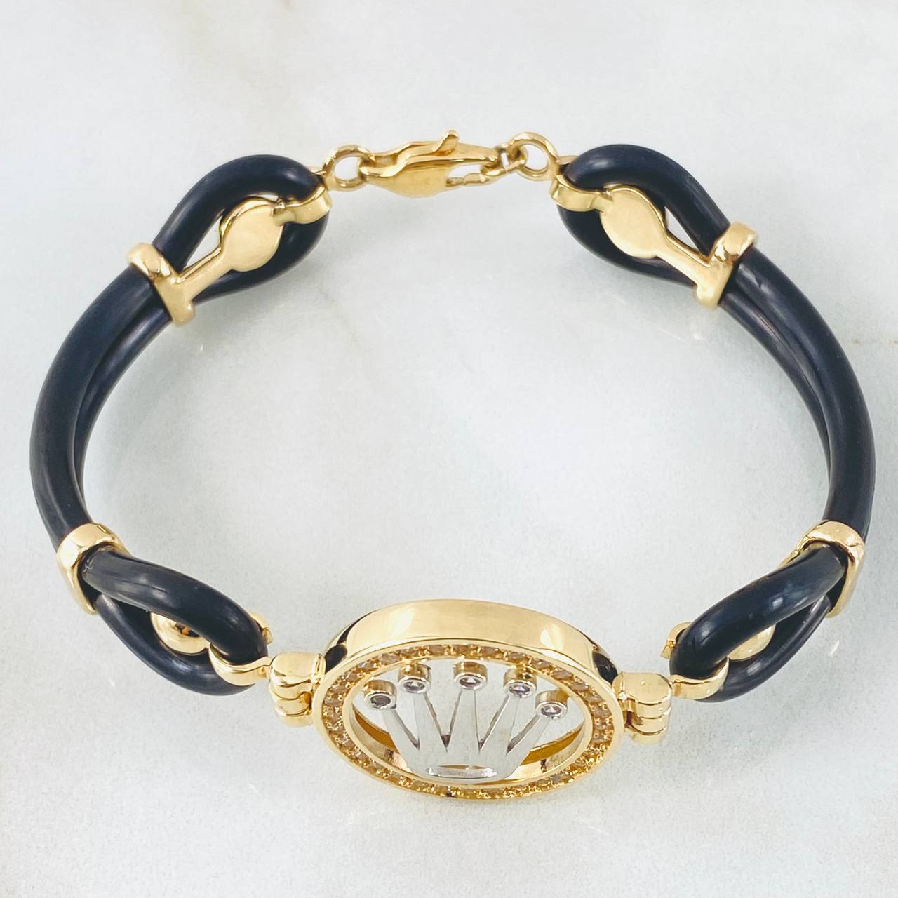 Pulso Caucho Herraje Corona 18.2gr / 19cm / Dos Oros Amarillo Blanco 18K ©
