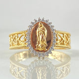 Anillo Virgen de Guadalupe Corazones Bordeado 3.85gr / T7 1/2 / Tres Oros 18K *