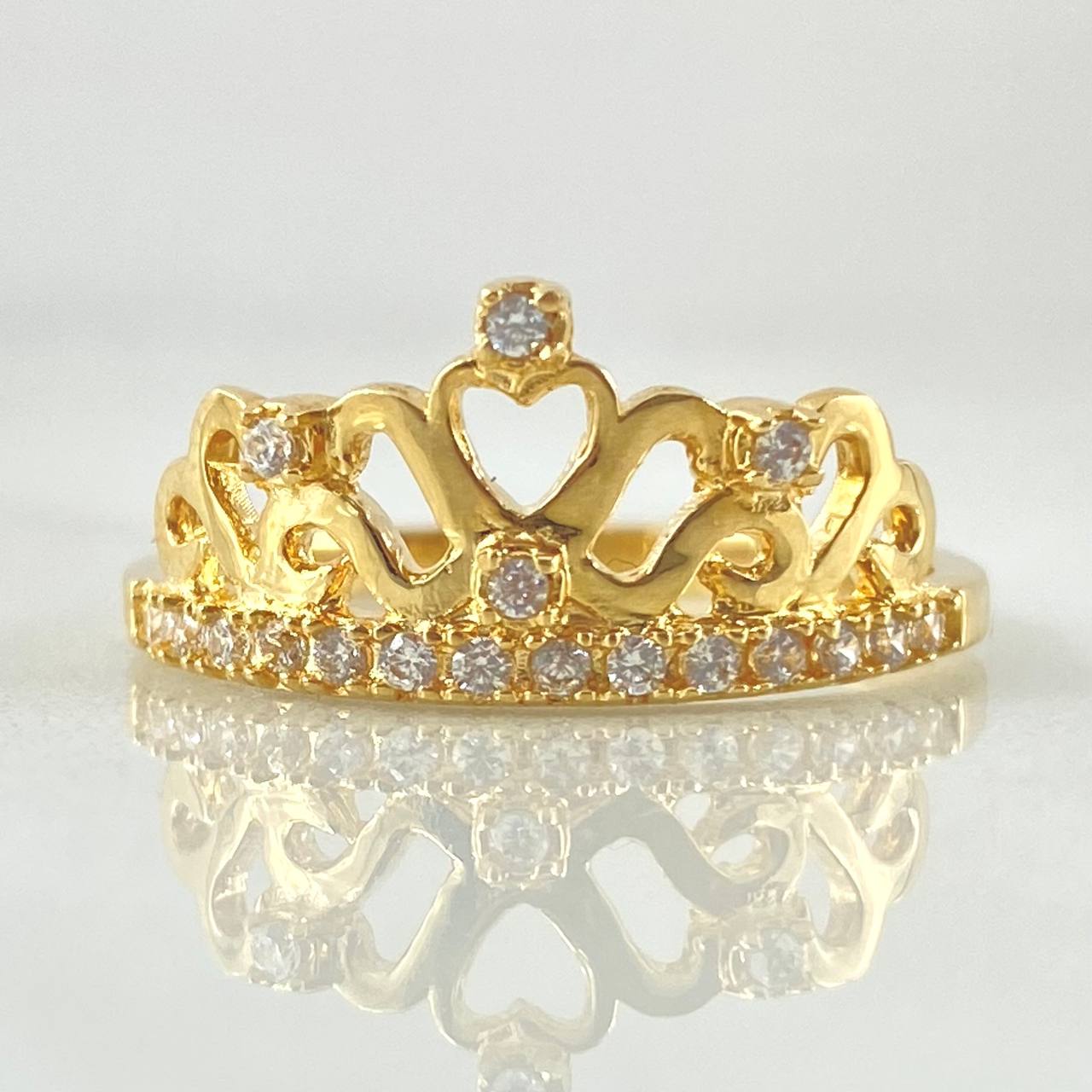 Anillo Corona Corazon Enraizado 2.95gr / T7 / Oro Amarillo 18K *