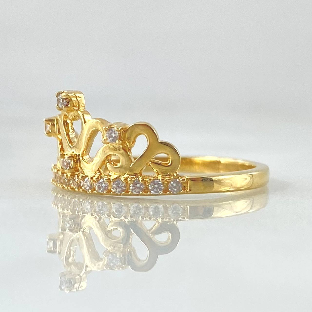 Anillo Corona Corazon Enraizado 2.95gr / T7 / Oro Amarillo 18K *