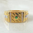 Anillo Correa Sello Cuadrado Incrustado 8.2gr / T10 3/4 / Dos Oros Amarillo Blanco 18K *