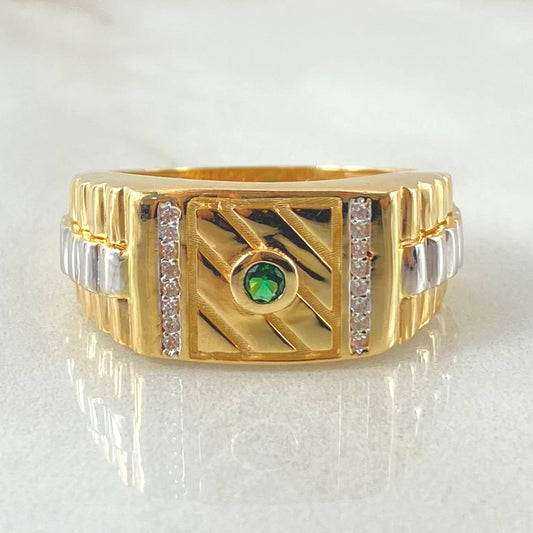 Anillo Correa Sello Cuadrado Incrustado 8.2gr / T10 3/4 / Dos Oros Amarillo Blanco 18K *