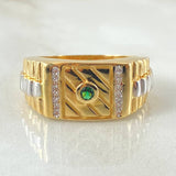 Anillo Correa Sello Cuadrado Incrustado 8.2gr / T10 3/4 / Dos Oros Amarillo Blanco 18K *