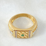 Anillo Correa Sello Cuadrado Incrustado 8.2gr / T10 3/4 / Dos Oros Amarillo Blanco 18K *