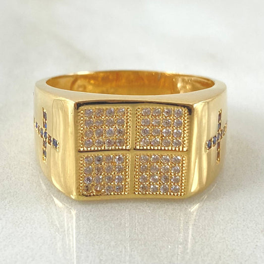 Anillo Sello Cruz Segmentada 7.75gr / T10 3/4 / Oro Amarillo 18K *