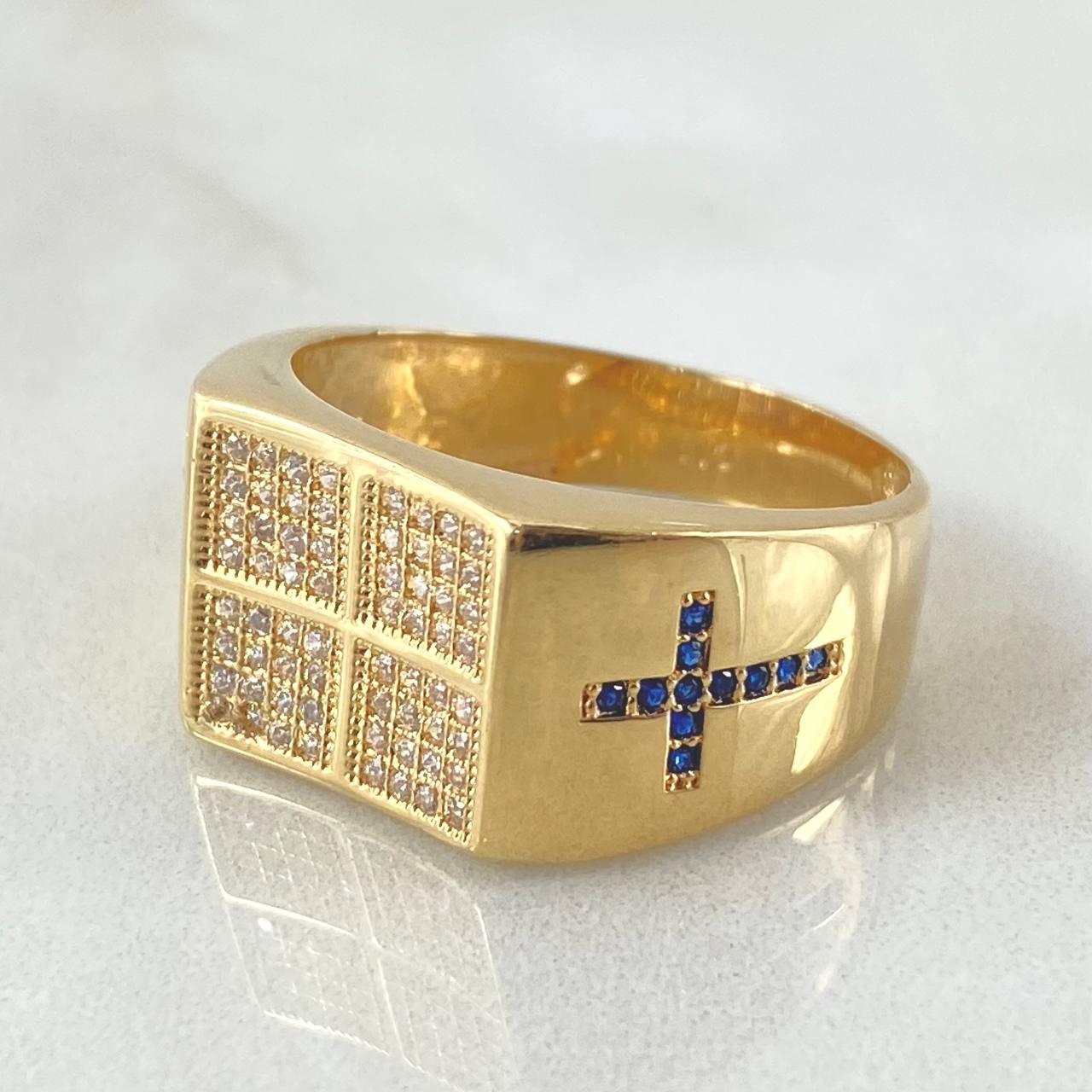 Anillo Sello Cruz Segmentada 7.75gr / T10 3/4 / Oro Amarillo 18K *
