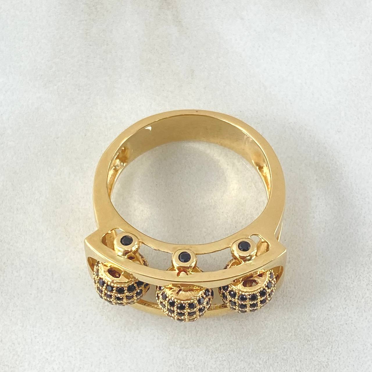 Anillo Trio Bolas De Fuego 10.3gr / T9 1/4 / Oro Amarillo 18K *