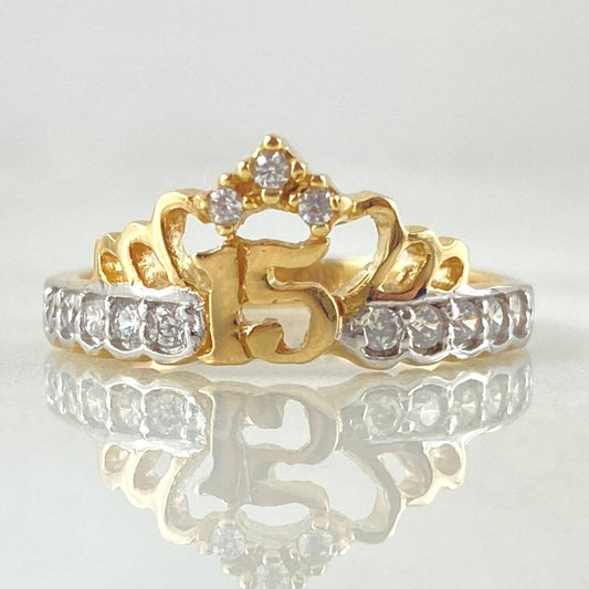 Anillo Corona Quinces 2gr / T5 1/4 / Dos Oros Amarillo Blanco 18K