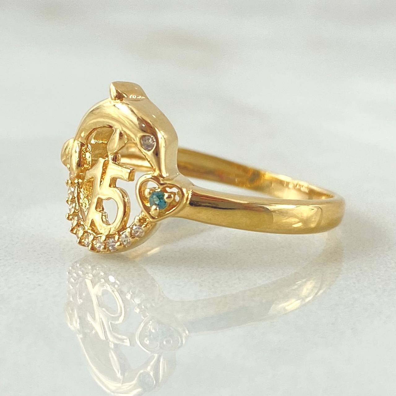 Anillo Arco Delfin Quinces 2.35gr / T7 1/2 / Oro Amarillo 18K