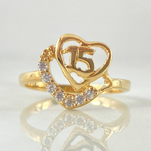 Anillo Corazón Quinces 2.6gr / T6 / Oro Amarillo 18K