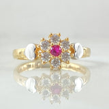 Anillo Flor Corazones 2.5gr / T6 1/2 / Dos Oros Amarillo Blanco 18K