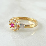 Anillo Flor Corazones 2.5gr / T6 1/2 / Dos Oros Amarillo Blanco 18K